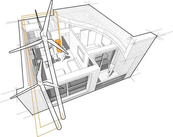 Cutaway Perspektivdiagram Lägenhet Helt Möblerad Med Platta Tak Cutaway Över — Stock vektor