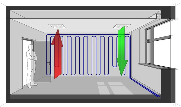 Schema Una Stanza Ventilata Soffitto Costruito Ventilazione Aria Raffreddato Con — Vettoriale Stock