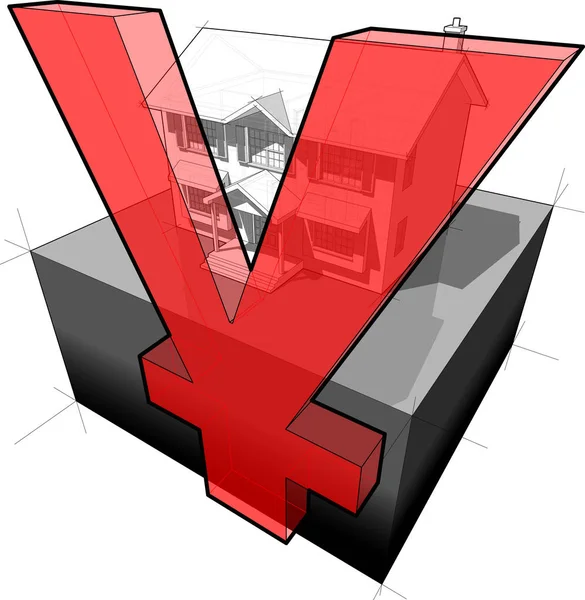 diagram of a classic colonial house and YEN or YUAN