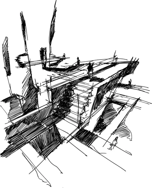 Hand Dras Arkitektoniska Skiss Modern Fantastiska Abstrakt Arkitektoniska Struktur — Stock vektor