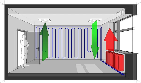Schéma Une Pièce Ventilée Par Plafond Intégrée Dans Ventilation Air — Image vectorielle