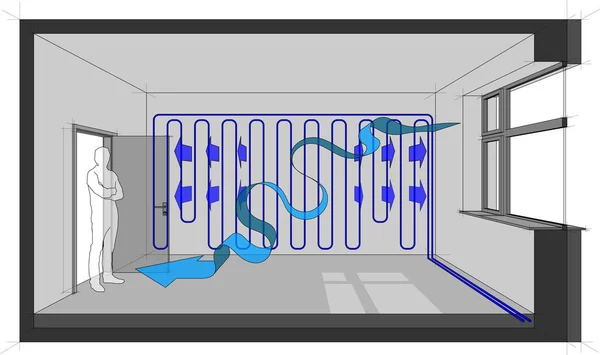 Schéma Místnosti Chlazeny Zdi Chlazení Přírodní Vzduch Větrací Šipka — Stockový vektor