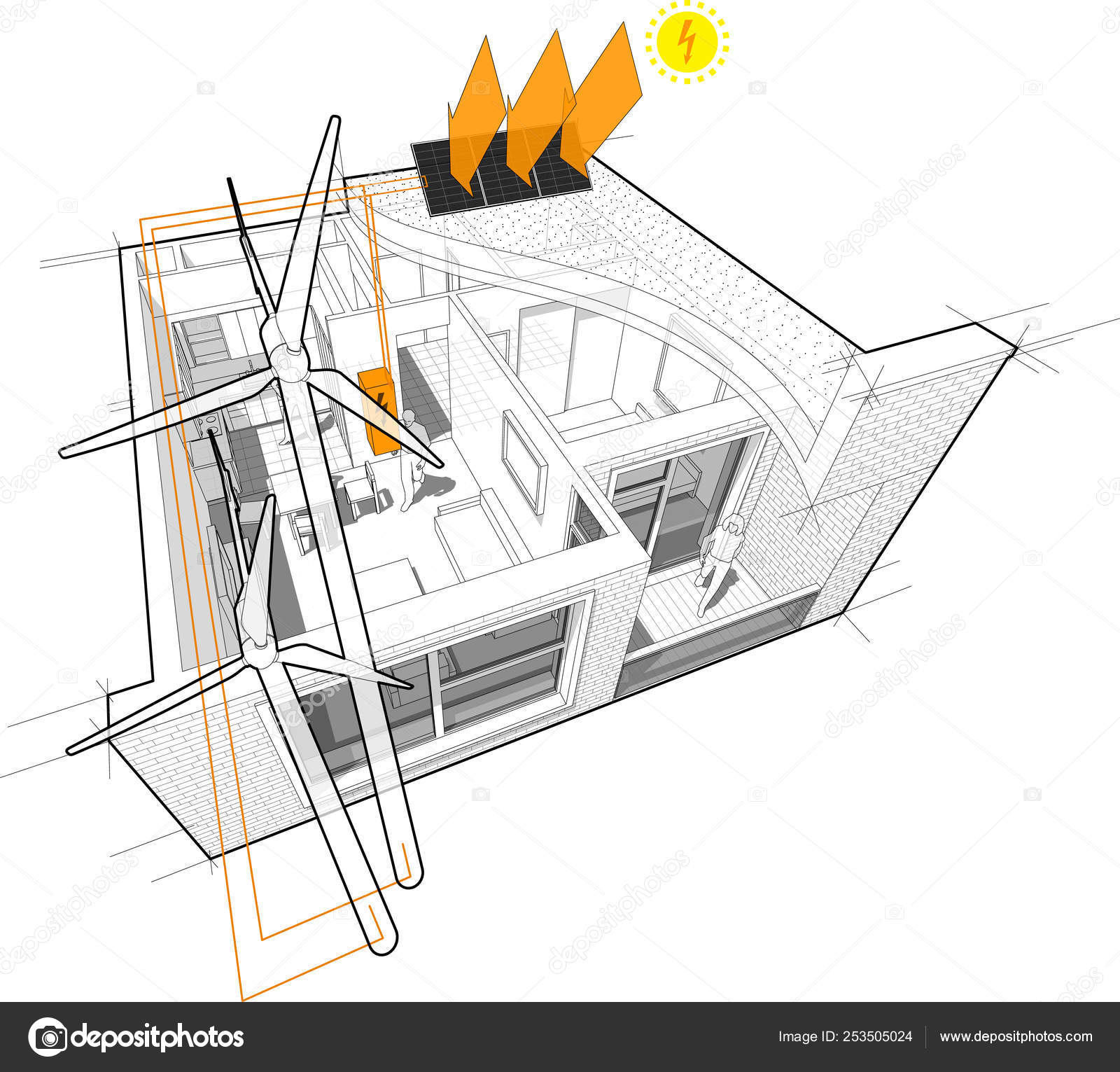 Perspective Cutaway Diagram One Bedroom Apartment Completely