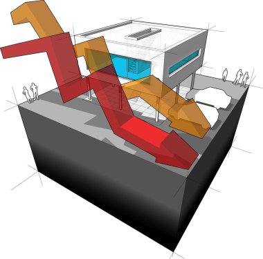 Düşen iş okları ile modern bir evin diyagramı
