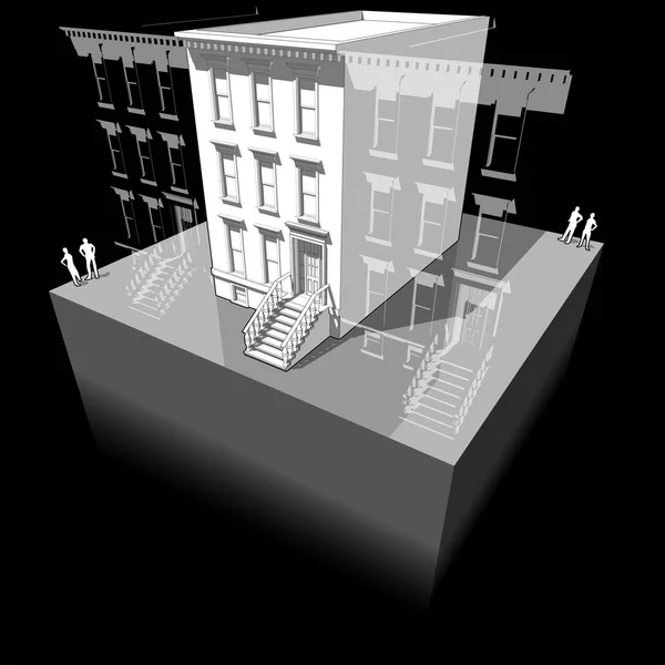 Schéma Typického Amerického Městečka Sousedickými Budovami — Stockový vektor