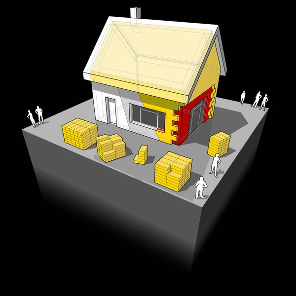 Schéma Une Maison Individuelle Avec Isolation Supplémentaire Mur Toit — Image vectorielle