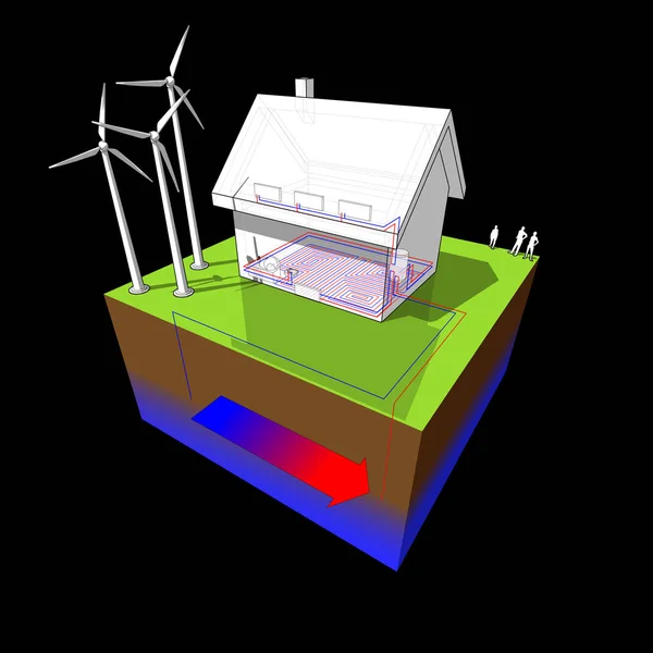 Diagrama Uma Casa Isolada Com Aquecimento Piso Piso Térreo Radiadores — Vetor de Stock