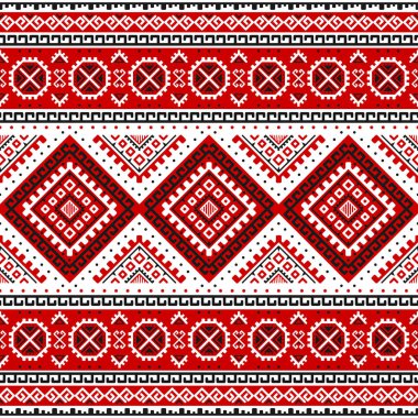 Ethnic seamless pattern with black, white, red colors. Inspired by ukrainian slavic traditional colors, motifs. Geometric background. Modern abstract wallpaper. For design of paper, textile. Vector. clipart