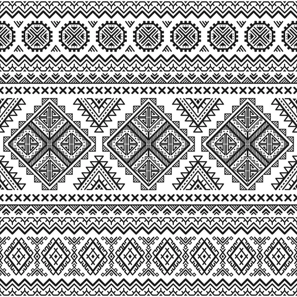 民族のシームレスな白黒パターン アステカの幾何学的な背景 トライバル プリント ナバホ族の布 現代の抽象的な壁紙 ベクトルの図 テキスタイル デザイン — ストックベクタ