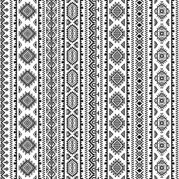 Etniska Sömlös Svartvita Mönster Aztec Geometrisk Bakgrund Tribal Print Navajo — Stock vektor