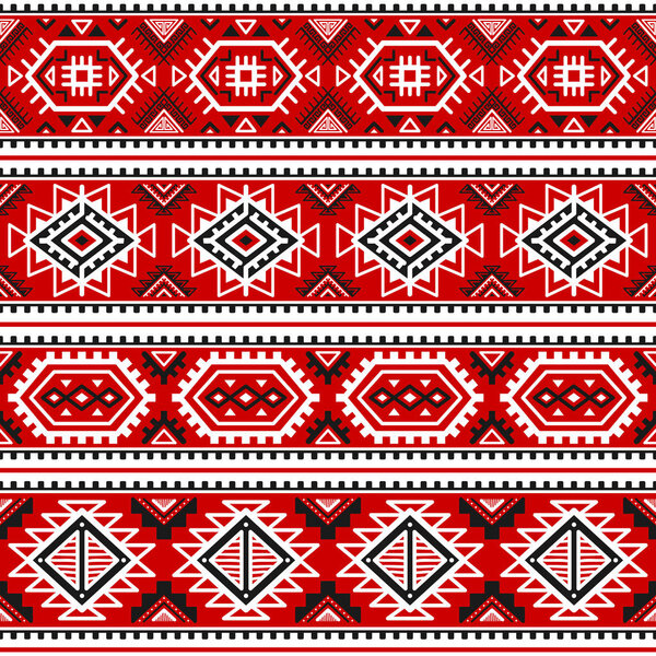 Ethnic seamless pattern with black, white, red colors. Inspired by ukrainian slavic traditional colors, motifs. Geometric background. Modern abstract wallpaper. For design of paper, textile. Vector.