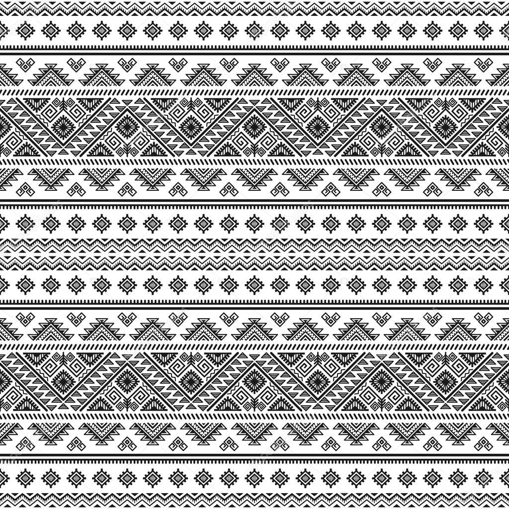 Ethnic seamless monochrome pattern. Aztec geometric background. Tribal print. Navajo fabric. Modern abstract wallpaper. Vector illustration. For paper, textile design.