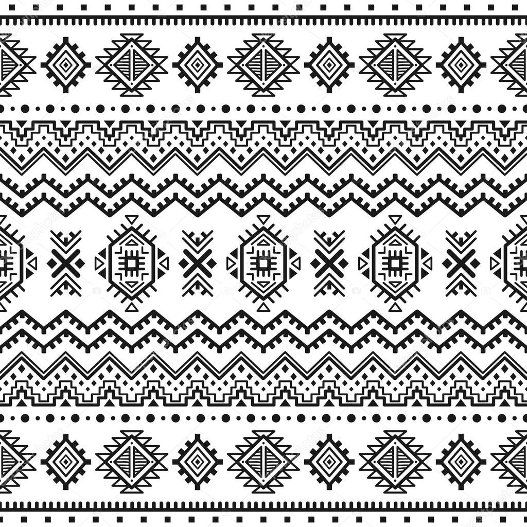 Ethnic seamless monochrome pattern. Aztec geometric background. Tribal print. Navajo fabric. Modern abstract wallpaper. Vector illustration. For paper, textile design.