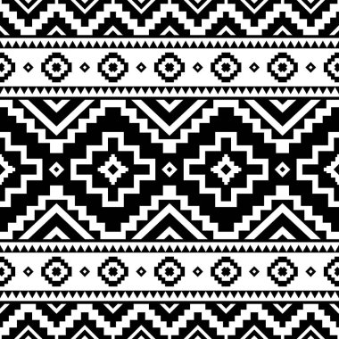 Tribal striped seamless pattern. Aztec geometric black-white background. Can be used in fabric design for making of clothes, accessories; decorative paper, wrapping, envelope; web design, etc. Vector illustration. clipart