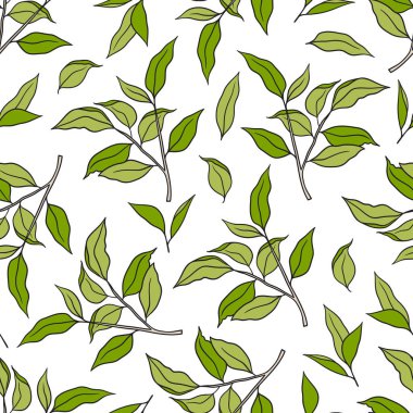 Seamless modeli ile bahar dalları bırakır. Vektör çizim. Tekstil, defter kapağı, duvar kağıdı, ambalaj kağıdı, vb için şablon.