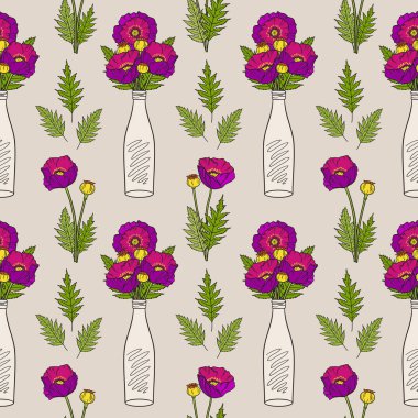 Haşhaş seamless modeli. Çiçek duvar kağıdı, soyut doğa arka plan. Yaz vektör çizim. Tasarım şablonu Tekstil, defter kapağı, duvar kağıdı, ambalaj kağıdı, vb için yazdırma.