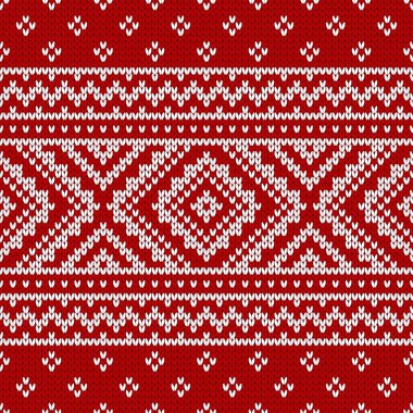 Kış kazak fairisle tasarım. Sorunsuz Noel ve yeni yıl yün örgü modeli. Aztek motifleri ile vektör çizim. Tatil geleneksel arka plan.