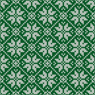 Kış kazak fairisle tasarım. Sorunsuz Noel ve yeni yıl yün örgü modeli. Kar taneleri ile vektör çizim. Tatil geleneksel arka plan.