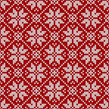 Kış kazak fairisle tasarım. Sorunsuz Noel ve yeni yıl yün örgü modeli. Kar taneleri ile vektör çizim. Tatil geleneksel arka plan.