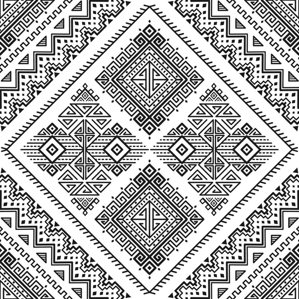 Этнический Бесшовный Монохромный Рисунок Геометрический Фон Ацтеков Племенной Отпечаток Ткань — стоковый вектор