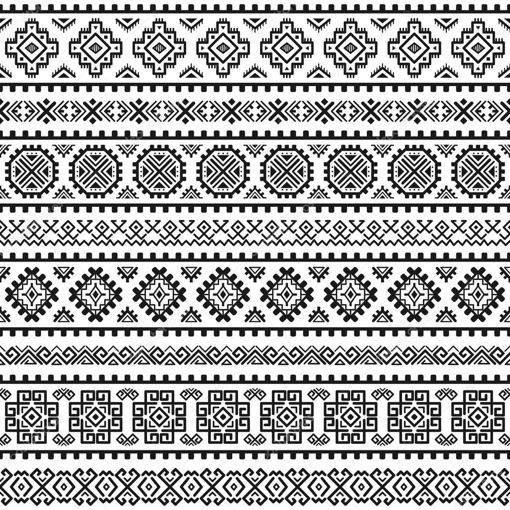 Ethnic seamless monochrome pattern. Aztec geometric background. Tribal print. Navajo fabric. Modern abstract wallpaper. Vector illustration. For paper, textile design.