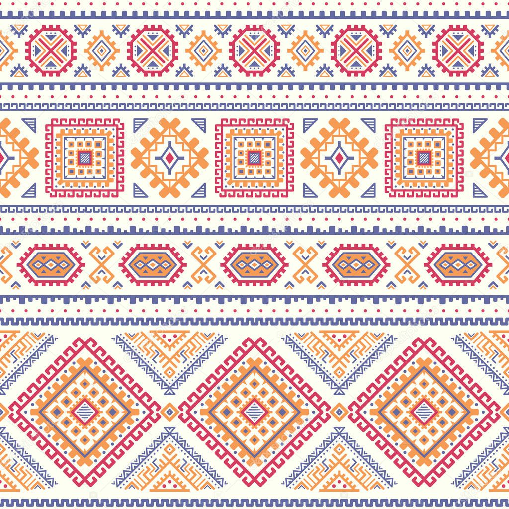 Ethnic seamless pattern. Aztec design, geometric background. Tribal print. Navajo fabric. Modern colorful abstract wallpaper. Vector illustration. For paper, textile design.