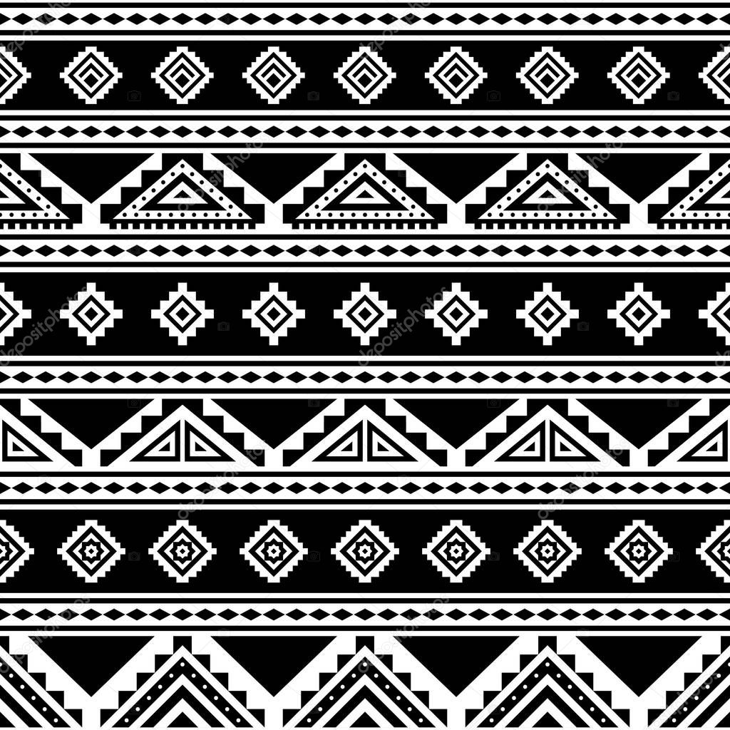 Tribal striped seamless pattern. Aztec geometric black-white background. Can be used in fabric design for making of clothes, accessories; decorative paper, wrapping, envelope; web design, etc. Vector illustration.