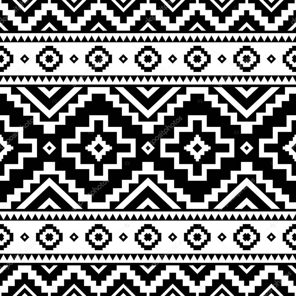 Tribal striped seamless pattern. Aztec geometric black-white background. Can be used in fabric design for making of clothes, accessories; decorative paper, wrapping, envelope; web design, etc. Vector illustration.