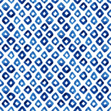 Sulu boya Dikişsiz desen mavi rhombus ile. Modern arka plan, illüstrasyon. Tekstil, duvar kağıdı, ambalaj kağıdı, vb için şablon.