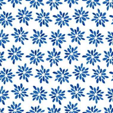 Mavi çiçekli suluboya seamless modeli. Modern arka plan, illüstrasyon. Tekstil, duvar kağıdı, ambalaj kağıdı, vb için şablon.