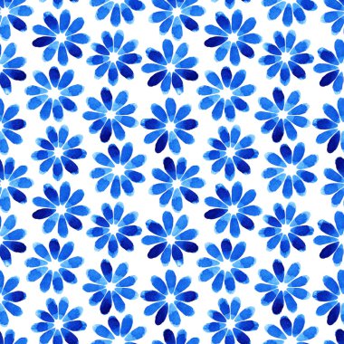 Mavi çiçekli suluboya seamless modeli. Modern arka plan, illüstrasyon. Tekstil, duvar kağıdı, ambalaj kağıdı, vb için şablon.