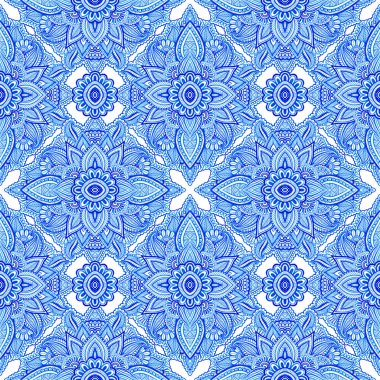 Soyut motifler ile Seamless modeli. Hint tarzı mavi desende. Oryantal arka plan. El yapımı bohem doku. Etnik. Tekstil, duvar kağıdı, ambalaj kağıdı, vb için şablon. 