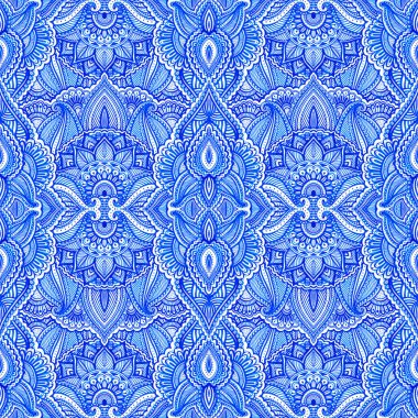 Soyut motifler ile Seamless modeli. Hint tarzı mavi desende. Oryantal arka plan. El yapımı bohem doku. Etnik. Tekstil, duvar kağıdı, ambalaj kağıdı, vb için şablon. 