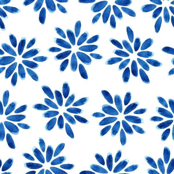 Watercolor Seamless Pattern Blue Flowers Abstract Modern Background Illustration Template — Stock Photo, Image