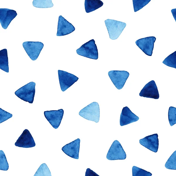 Acquerello Modello Senza Soluzione Continuità Con Triangoli Blu Sfondo Astratto — Foto Stock