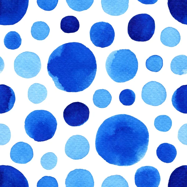 水彩无缝图案与蓝色波尔卡点 抽象现代背景 包装纸等模板 — 图库照片