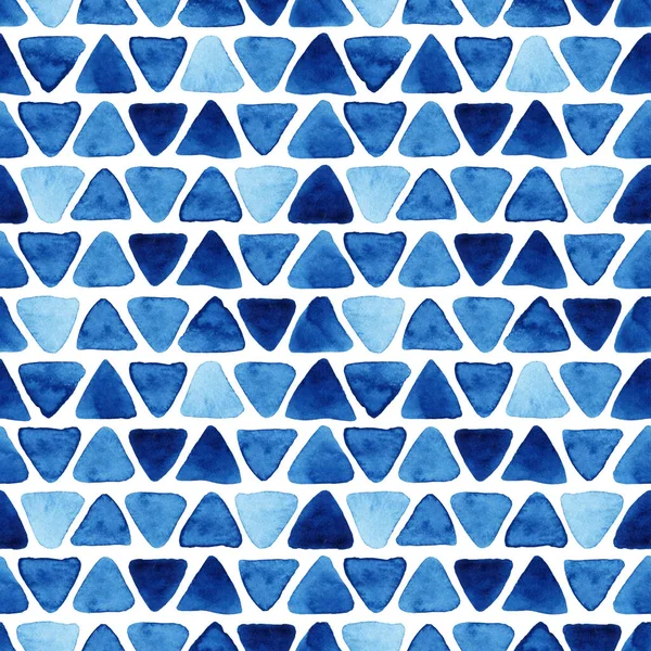 Watercolor Seamless Pattern Blue Triangles Abstract Modern Background Illustration Template — Stock Photo, Image