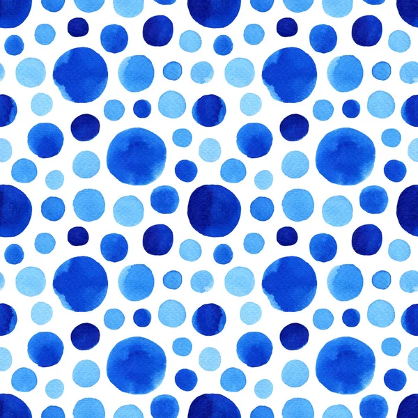 Watercolor Seamless Pattern Blue Polka Dots Abstract Modern Background Illustration — Stock Photo, Image