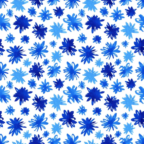 Watercolor Seamless Pattern Blue Flowers Abstract Modern Background Illustration Template — Stock Photo, Image