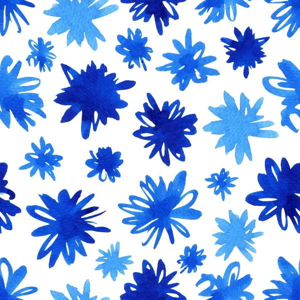 Watercolor Seamless Pattern Blue Flowers Abstract Modern Background Illustration Template — Stock Photo, Image