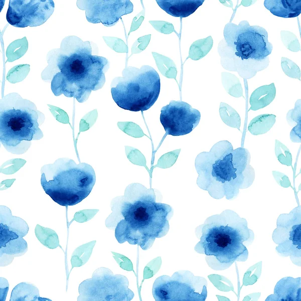 Akwarela Bezszwowe Wzór Niebieskie Kwiaty Streszczenie Tło Nowoczesne Ilustracja Szablon — Zdjęcie stockowe