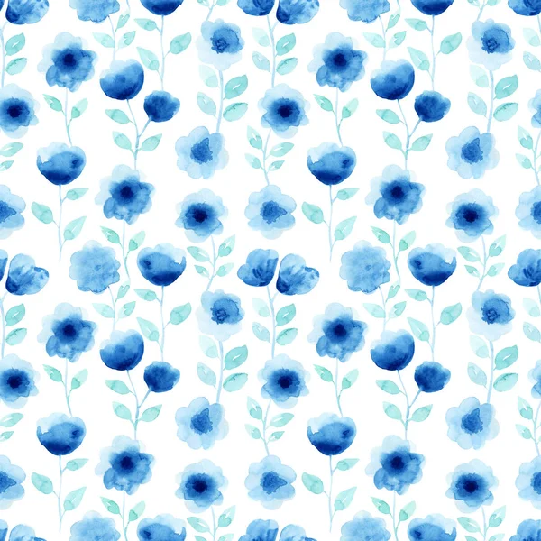 Watercolor Seamless Pattern Blue Flowers Abstract Modern Background Illustration Template — Stock Photo, Image