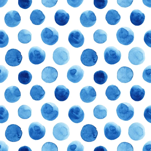 Watercolor Seamless Pattern Blue Polka Dots Abstract Modern Background Illustration — Stock Photo, Image