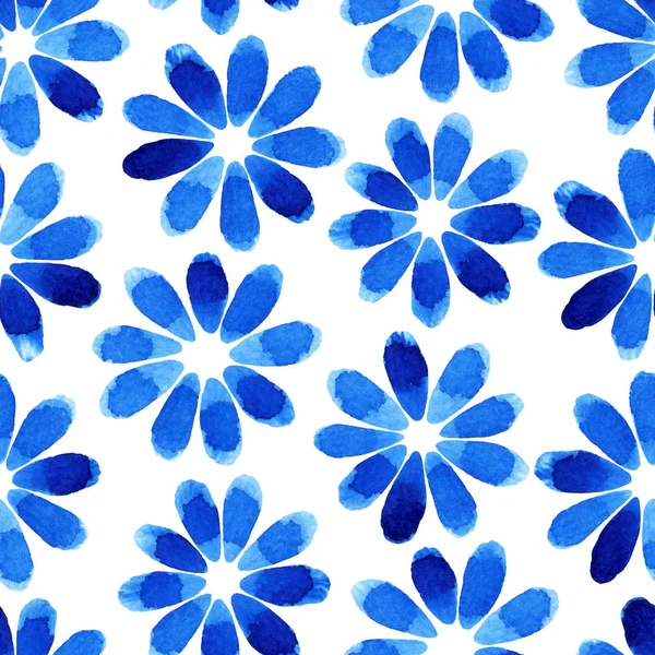 Akvarell Sömlösa Mönster Med Blå Blommor Abstrakt Modern Bakgrund Illustration — Stockfoto