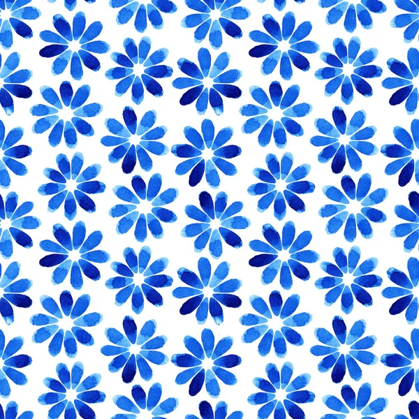 Patrón Sin Costura Acuarela Con Flores Azules Fondo Moderno Abstracto —  Fotos de Stock