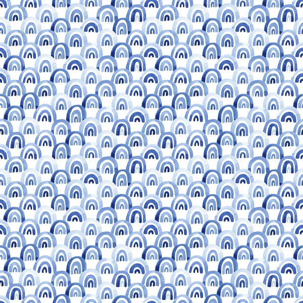 Blauwe Aquarel Naadloze Patroon Met Bogen Abstract Golven Van Zee — Stockfoto