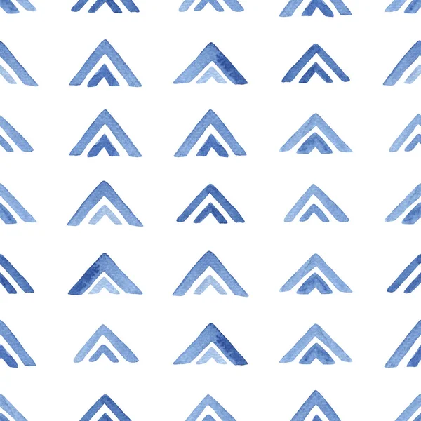 Watercolor Seamless Pattern Blue Triangles Abstract Modern Background Illustration Template — Stock Photo, Image