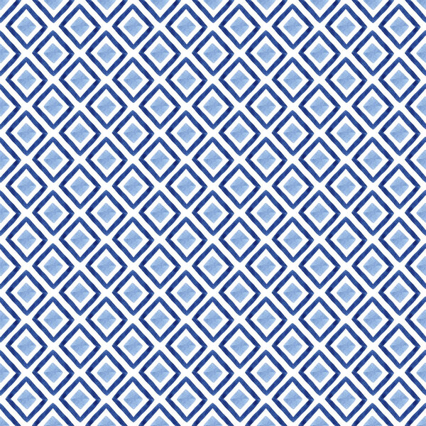 Watercolor seamless pattern with blue rhombus. Abstract modern background, illustration. Template for textile, wallpaper, wrapping paper, etc.