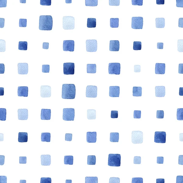 Blue Watercolor Seamless Pattern Squares Abstract Grid Modern Background Illustration — Stock Photo, Image