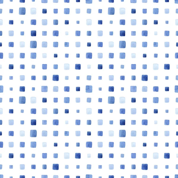 Blue Watercolor Seamless Pattern Squares Abstract Grid Modern Background Illustration — Stock Photo, Image